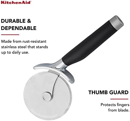 KitchenAid Classic Pizza Wheel with Sharp Blade For Cutting Through Crusts, Pies and More, Built In Finger Guard for Safety and Comfort Grip to Protect Fingers, Dishwasher Safe, 9-Inch, Black - Image 6