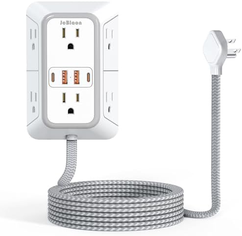 Power Strip Extension Cord - 6 Outlets and 4 USB (2 USB C), 5FT Braided Cord with Ultra Thin Flat Plug, 3 Side Outlet Extender with Overload Protection, Travel, Cruise Ship, Dorm Room Essentials-ETL by JcBlaon