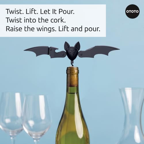 OTOTO Mini Vino Mini Wine Bottle Opener and Corkscrew - Travel Size 2-in-1 Bat Cork Opener, Halloween Wine Tool, Spooky Gifts, Gothic Gifts, Unique Kitchen Gadget - Image 4