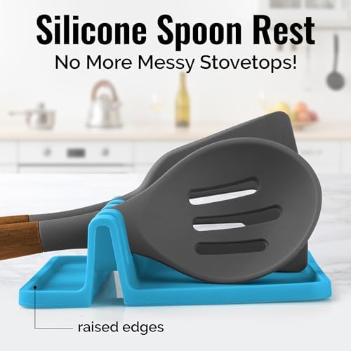 Zulay Kitchen Silicone Utensil Rest with Drip Pad for Multiple Utensils - BPA-Free, Heat-Resistant Spoon Rest & Spoon Holder for Stove Top - Kitchen Utensil Holder for Ladles & Tongs - Blue - Image 2