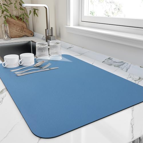 HotLive Dish Drying Mat for Kitchen Counter, Heat Resistant Drainer Mats with Non-slip Rubber Backed, Hide Stain Kitchen Super Absorbent Draining Mat, Easy to Clean Dish Rack Pad, Blue 18"x24" by HotLive