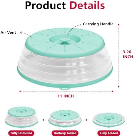 WVM Microwave Splatter Cover Vented for Food with Hook Hole, Splatter Guard & Colander Kitchen Gadget for Food, Meal Prep, Mint Green, M(11"x3.26")-Pack of 2 - Image 6