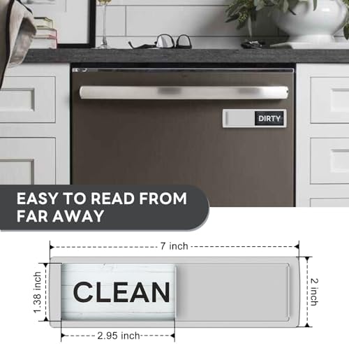 KitchenTour Dishwasher Magnet Clean Dirty Sign, Strong Magnet Clean Dirty Sign for Dishwasher, Farmhouse Wood Design Non-Scratch Dish Washer Indicator Kitchen Decor, Silver - Image 2