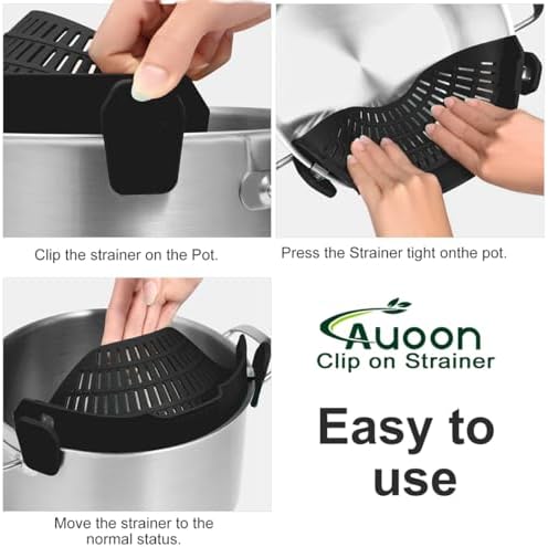 AUOON Pot Strainer Clip on Silicone, Large 10.45 x 4.33 in, Black - Image 4