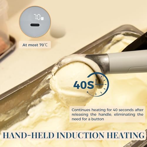 Heated Ice Cream Scoop Rechargeable, Electric Warming Ice Cream Scooper with LED Display, Heats to 158°F for Hard Ice Cream, Easy for Seniors & Kids, IP67 Waterproof (Grey, 2 oz) - Image 2