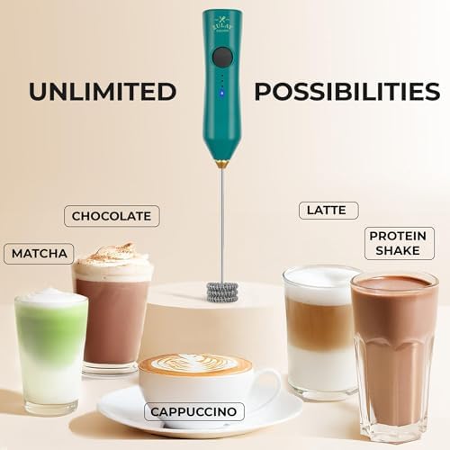 Zulay Kitchen Rechargeable Milk Frother Handheld - Frother Wand, Drink Mixer, Electric Whisk Frother, for Cappuccinos, Matcha & Protein Powder - Dynamic 3 Whisk, 3 Speed 500mAh Green Gold - Image 6