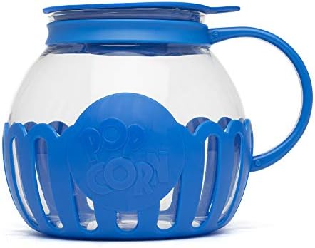 Ecolution Patented Micro-Pop Microwave Popcorn Popper with Temperature Safe Glass, 3-in-1 Lid Measures Kernels and Melts Butter, Made Without BPA, Dishwasher Safe, 3-Quart, Blue by Ecolution