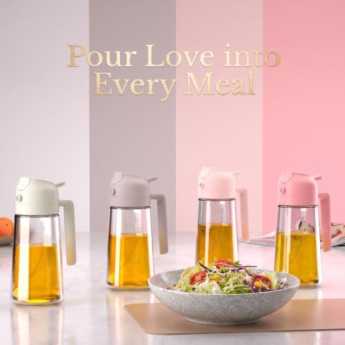 YARRAMATE Olive Oil Dispenser, 2 in 1 Oil Sprayer for Cooking, 17oz/500ml Glass Oil Spray Bottle with Pourer, Food-grade Oil Dispenser and Oil Sprayer for Kitchen, Salad, Frying (24_4pcs pinkset) - Image 3