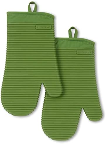 KITCHENAID Ribbed Soft Silicone Oven Mitt 2-Pack Set, 7.5"x13", Matcha by KitchenAid