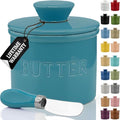 Priority Chef Large Butter Crock with Lid with Water Line, Ceramic French Butter Dish to Leave On Counter, Turquoise by PriorityChef