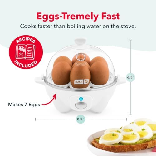 Dash Rapid Egg Cooker | Compact Poacher, Steamer, Boiler and Omelette Maker for Meal Prep, 7 Hard-Boiled Capacity with Auto Shut Off, Includes Egg Cutter & Tongs, Great for Dorms & Apartments, White - Image 3