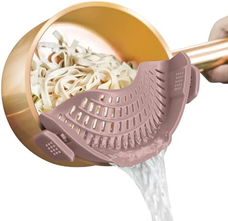 AUOON Pasta Strainer Clip on Silicone, Standard 8.86 x 3.55 in, Almond Rose by AUOON