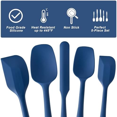 Silicone Spatula Set,5 Piece Food Grade Rubber Spatulas,Navy Blue - Image 3