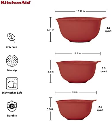 KitchenAid Universal Mixing Bowls, Set Of 3, Empire Red - Image 3