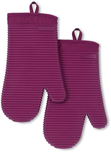 KITCHENAID Ribbed Soft Silicone Oven Mitt 2-Pack Set, 7.5"x13", Beet by KitchenAid