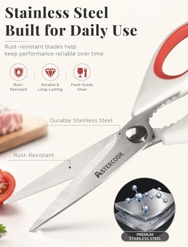 Astercook Kitchen Scissors, 3-Pack Heavy Duty Kitchen Shears with Stainless Steel Blades for Meat, Poultry, Herbs, Vegetables and Packaging, Dishwasher Safe - Image 3