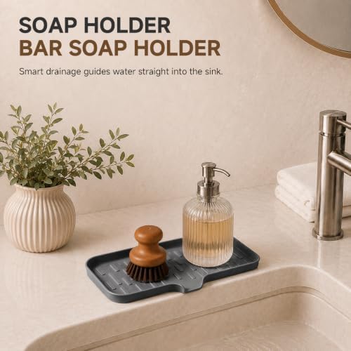 CAKETIME 2 Pack Silicone Soap Dish with Drain Spout for Bathroom Shower Caddy Kitchen Counter Bar Sponge Holder Drying Rack Sink Organizer Essentials Apartment Home Household Must Haves 2026 - Image 4