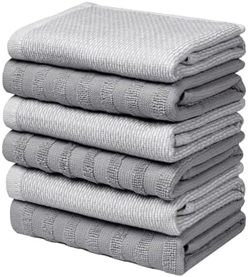 Bumble Premium Dish Cloths 13"x13" (6 Pack) | 100% Natural Ring Spun Cotton | 400 GSM | Highly Absorbent & Soft |Yarn Dyed & Solid Dyed Terry Dish Cloth Set - Grey - Image 5