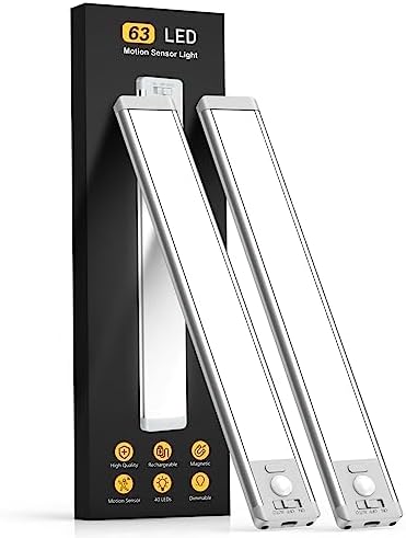 Under Cabinet Lighting, 14.7" Rechargeable Motion Sensor Light Indoor, 2 Pack Magnetic Dimmable Closet Lights, Wireless Under Counter Lights for Kitchen, Stairs,Hallway by MCGOR