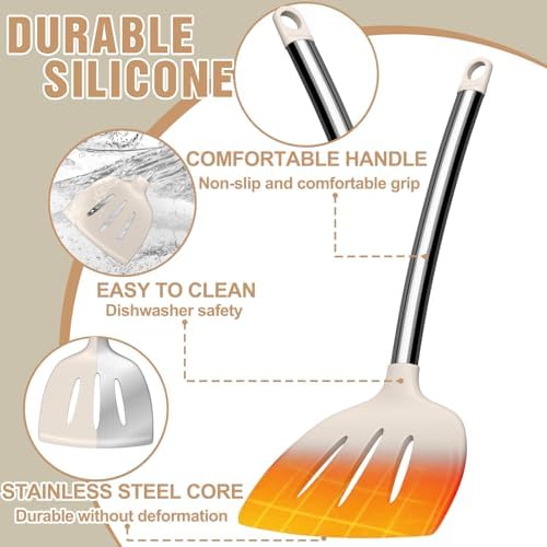 Kitchen Utensils Set-Umite Chef 34 Pcs Silicone Cooking Utensils Set for Nonstick Cookware-Silicone Spatulas Set, Stainless Steel Handle-Khaki Kitchen Gadgets Tools, Pots and Pans Accessories - Image 6