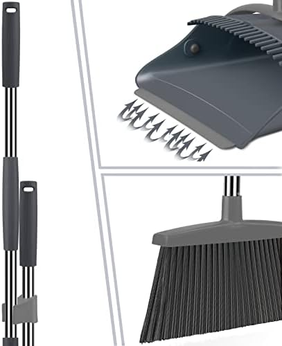 Ivandar Broom and Dustpan Set, Dust pan with Long Handle, Broom with Dustpan Combo Set, Broom and Dustpan for Home, Indoor or Outdoor Cleaning Tool (Deep Gray&Light Gray) - Image 3