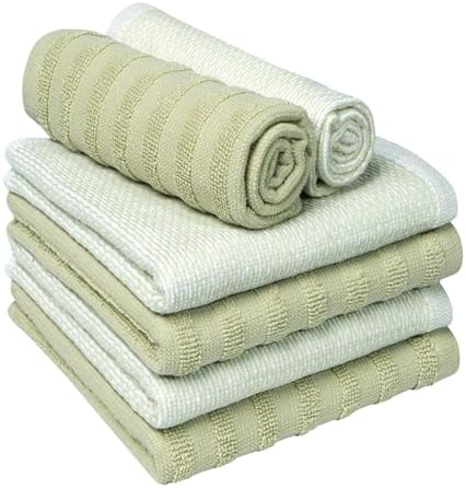 Bumble Premium Dish Cloths 13"x13" (6 Pack) | 100% Natural Ring Spun Cotton | 400 GSM | Highly Absorbent & Soft |Yarn Dyed & Solid Dyed Terry Dish Cloth Set - Sage - Image 4