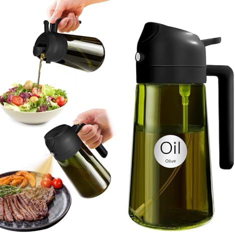 YARRAMATE 16 oz Dark Glass Olive Oil Sprayer & Dispenser, 2-in-1, Black by YARRAMATE