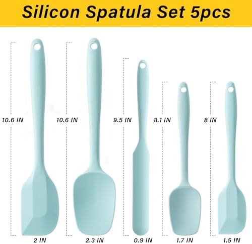 Silicone Spatula Set,5 Piece Food Grade Rubber Spatulas,Macaron Blue - Image 2