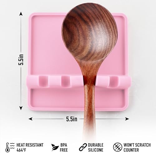 Zulay Kitchen Silicone Utensil Rest with Drip Pad for Multiple Utensils - BPA-Free, Heat-Resistant Spoon Rest & Spoon Holder for Stove Top - Kitchen Utensil Holder for Ladles & Tongs - Pink - Image 4