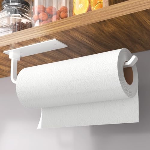 Paper Towel Holder Under Cabinet, Self-Adhesive or Drilling, White by niffgaff