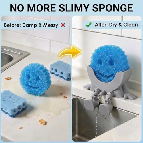 Creative Drainage Sponge Holder: Traceless Glue, 3D Printed Funny Kitchen Sink Holder, Keeps Sponge Dry – for Scrub Daddy (1, Grey) - Image 3