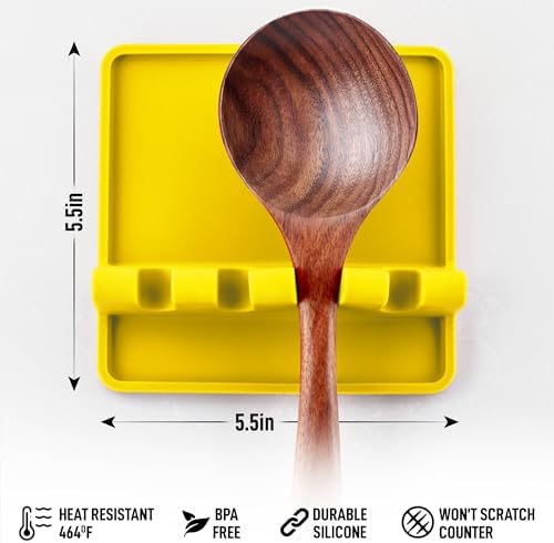 Zulay Kitchen Silicone Utensil Rest with Drip Pad for Multiple Utensils - BPA-Free, Heat-Resistant Spoon Rest & Spoon Holder for Stove Top - Kitchen Utensil Holder for Ladles & Tongs - Yellow - Image 4