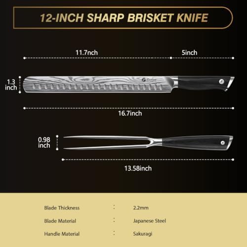 FINTISO BBQ Carving Knife Set,12inch Brisket Slicing Knife and 7incFork Set - Image 2