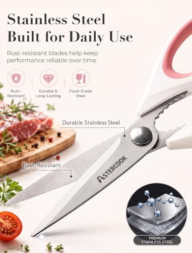 Astercook Kitchen Scissors, 3-Pack Heavy Duty Kitchen Shears with Stainless Steel Blades for Meat, Poultry, Herbs, Vegetables and Packaging, Dishwasher Safe - Image 4