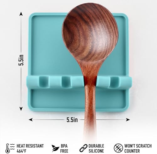 Zulay Kitchen Silicone Utensil Rest with Drip Pad for Multiple Utensils - BPA-Free, Heat-Resistant Spoon Rest & Spoon Holder for Stove Top - Kitchen Utensil Holder for Ladles & Tongs - Aqua Sky - Image 4