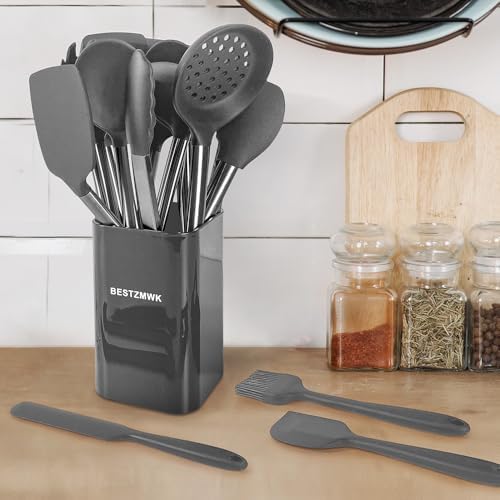 Kitchen Utensil Set-Silicone Cooking Utensils-33 Kitchen Gadgets & Spoons for Nonstick Cookware-Silicone and Stainless Steel Spatula Set-Best Kitchen Tools, Useful Pots (Grey) - Image 3