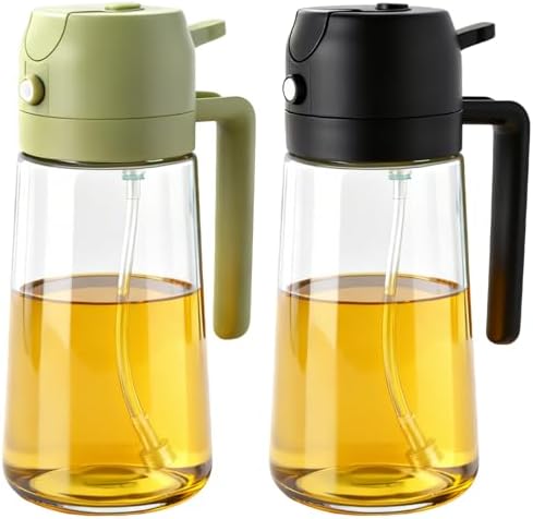 2Pcs Glass Oil Sprayer for Cooking 16oz/470ml, Kitchen Gadget for Air Fryer, Salad, BBQ, Frying（White） (Black+Green) by Unknown