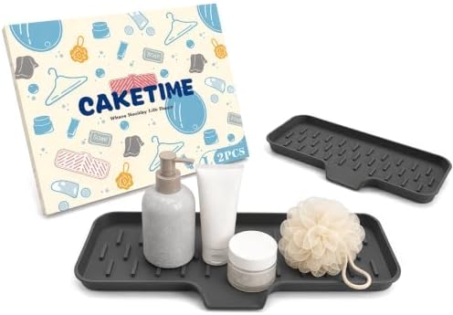 CAKETIME 2 Pack Silicone Soap Dish with Drain Spout for Bathroom Shower Caddy Kitchen Counter Bar Sponge Holder Drying Rack Sink Organizer Essentials Apartment Home Household Must Haves 2026 by CAKETIME