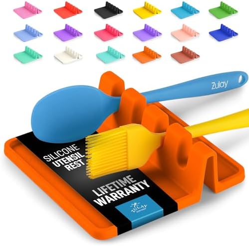 Zulay Kitchen Silicone Utensil Rest with Drip Pad for Multiple Utensils - BPA-Free, Heat-Resistant Spoon Rest & Spoon Holder for Stove Top - Kitchen Utensil Holder for Ladles & Tongs - Orange by ZulayKitchen