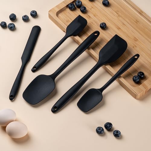 Silicone Spatula Set,5 Piece Food Grade Rubber Spatulas,Black - Image 6