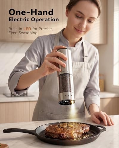 TOMEEM Rechargeable Electric Salt and Pepper Grinder Set, Battery Display - Image 2