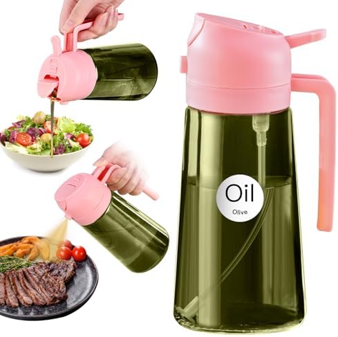 YARRAMATE 16oz/470ml Dark Green Oil Sprayer for Cooking with Stickers, Food-grade Premium 2 in 1 Olive Oil Dispenser Bottle for Kitchen Gadgets, Air Fryer, Salad, Frying, BBQ (Pink) by YARRAMATE