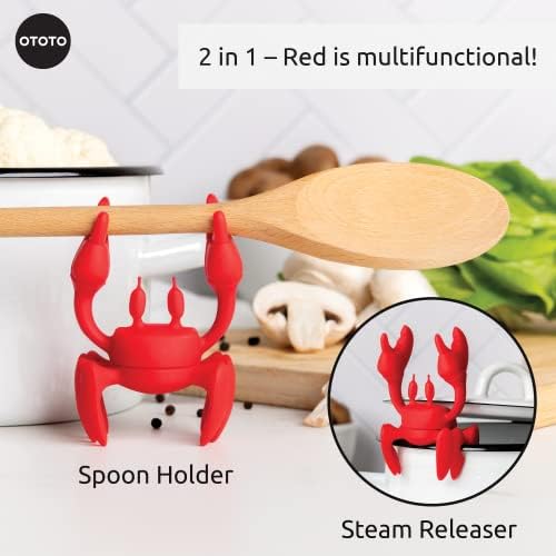 OTOTO 2 in 1 Silicone Spoon Rest & Steam Releaser - Large Spoon Holder for Stove Top - Unique and Useful Gift for Cooking - Heat Resistant Utensil Rest, Kitchen Gadgets, Red Gift (Red the Crab) - Image 3