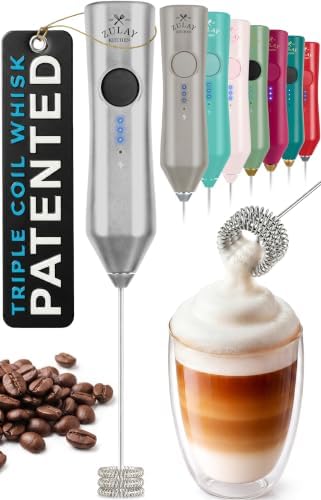 Zulay Kitchen Rechargeable Milk Frother Handheld - Frother Wand, Drink Mixer, Electric Whisk Frother, for Cappuccinos, Matcha & Protein Powder - Dynamic Triple Whisk, 3 Speed 500mAh Silver by ZulayKitchen