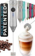 Zulay Kitchen Rechargeable Milk Frother Handheld - Frother Wand, Drink Mixer, Electric Whisk Frother, for Cappuccinos, Matcha & Protein Powder - Dynamic Triple Whisk, 3 Speed 500mAh Silver by ZulayKitchen