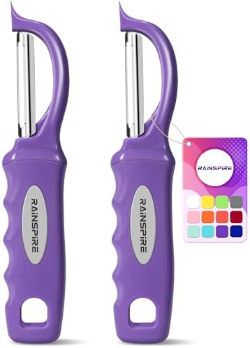 Rainspire Vegetable Peeler Potato Peelers for Kitchen, Sharp Stainless Steel Blades Veggie, Comfortable Handle Fruit Peeler, Carrot Peeler Apple Peeler Dishwasher Safe (2, Purple) by Rainspire
