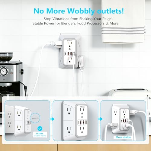 JcBlaon Multi Plug Outlet Surge Protector, Wall Charger with 6 Outlet Splitter with 4 USB Ports(PD 20W), 3-Sided 1050J Surge Protector Power Strip for Home Office Dorm Room Essentials-ETL - Image 5