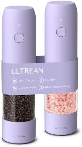 Ultrean Electric Salt and Pepper Grinder Set, Rechargeable,Purple by Ultrean