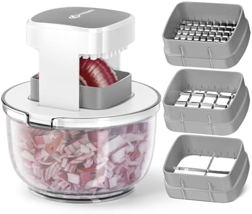KEOUKE Multifunctional Vegetable Chopper Bowl White - 3 Interchangeable Blades Potato French Fry Cutter with Container & Storage Box Food Chopper Dicer for Cucumber, Tomato, Carrot, Onion by KEOUKE