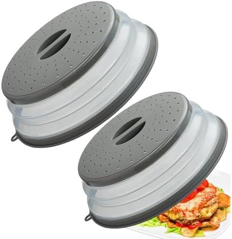 Microwave Splatter Cover Vented for Food, Splatter Guard & Colander Kitchen Gadget for Fruit Vegetables Microwave Plate Cover with Hook Hole,Dishwasher-Safe,BPA-Free Silicone & Plastic (2 Pack) by XGHJ